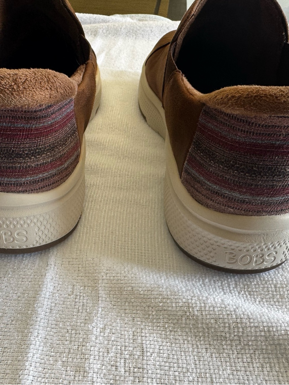 Skechers Tan Slip-On Loafer with Multicolor Striped Heel Panel - Picture 11 of 12